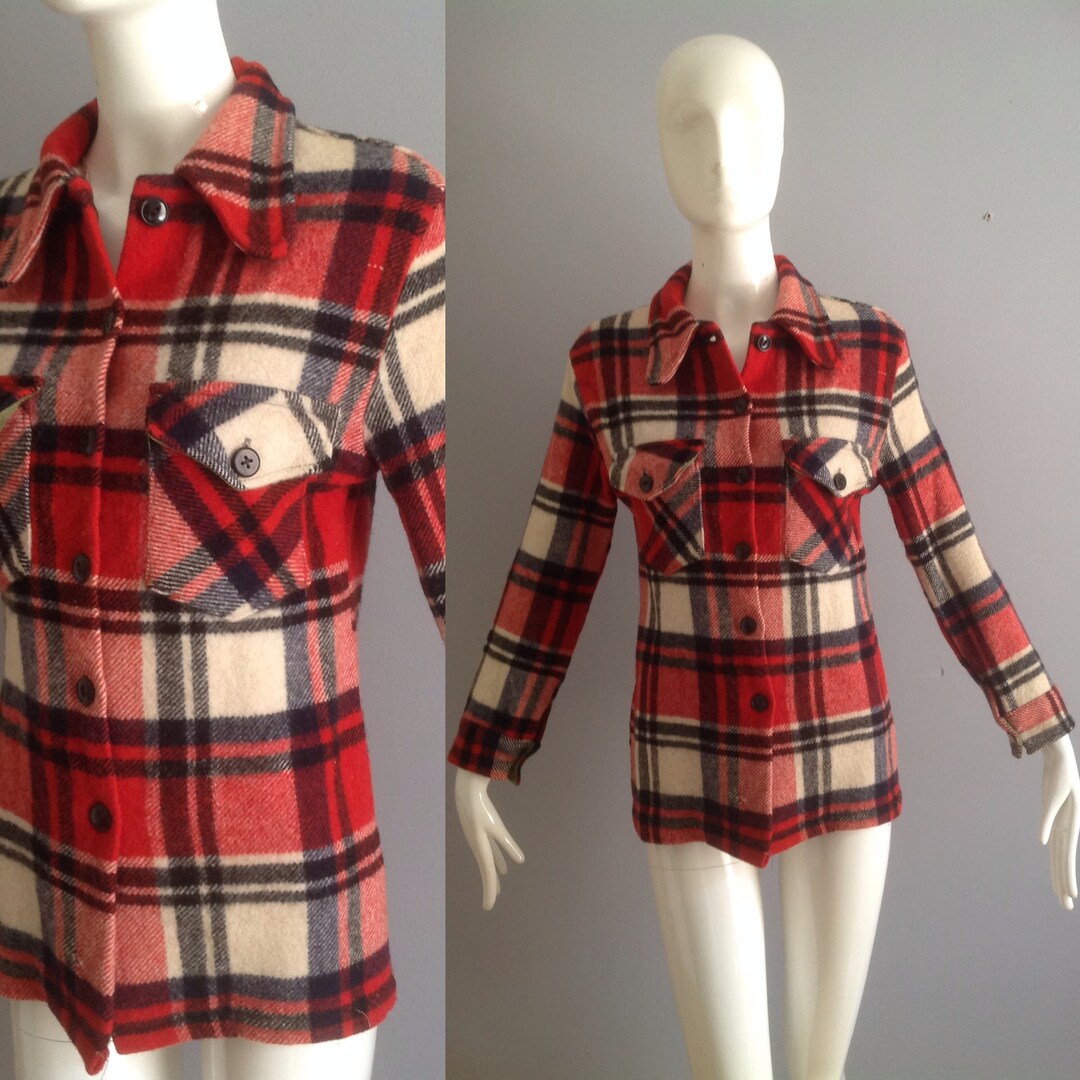 Vintage 70s Plaid Wool Shirt Jacket Ak Jack Lumberjack Cruiser Outdoor