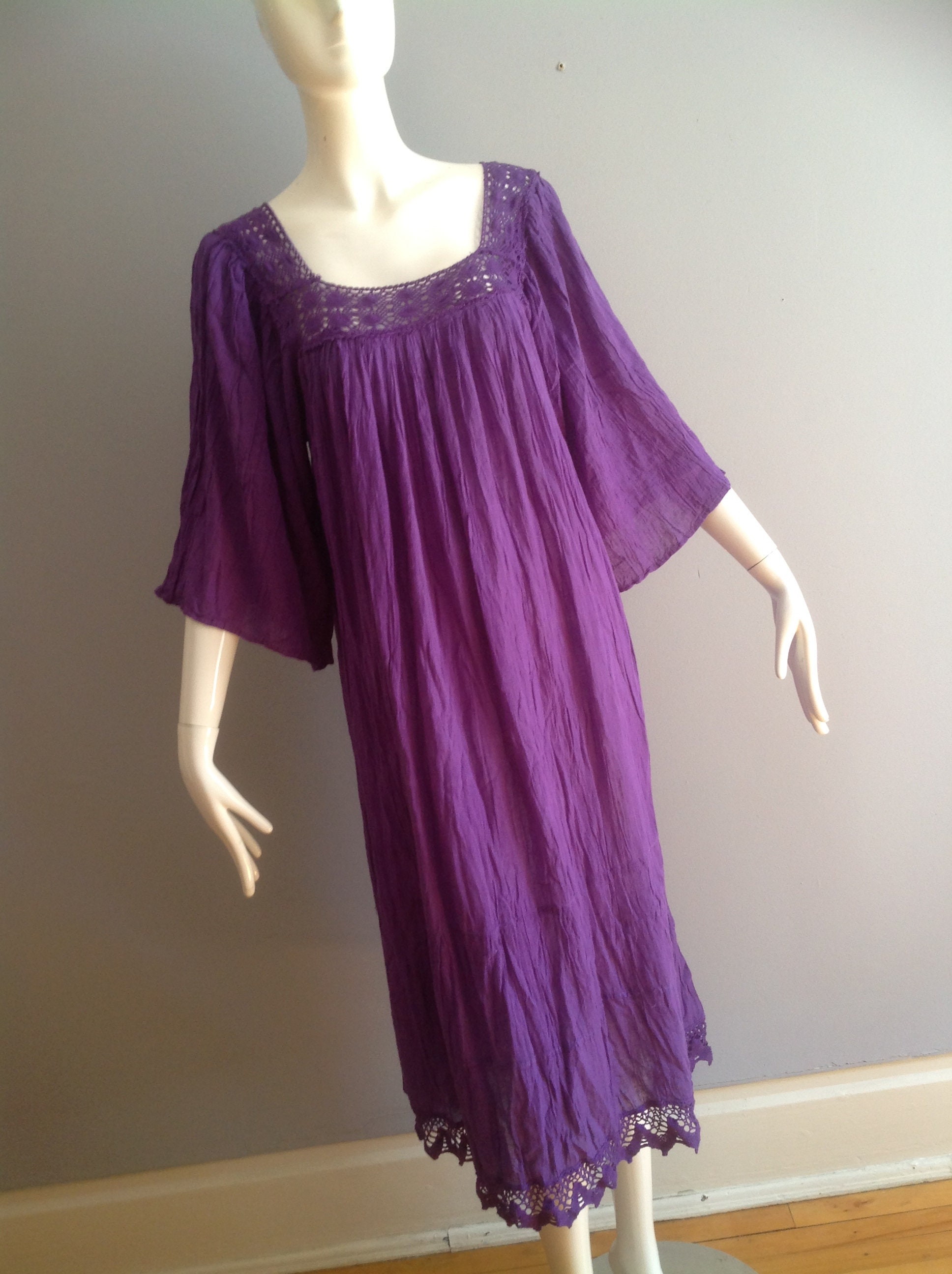 Vintage 70's Floral Indian Gauze Cotton Sun Dress