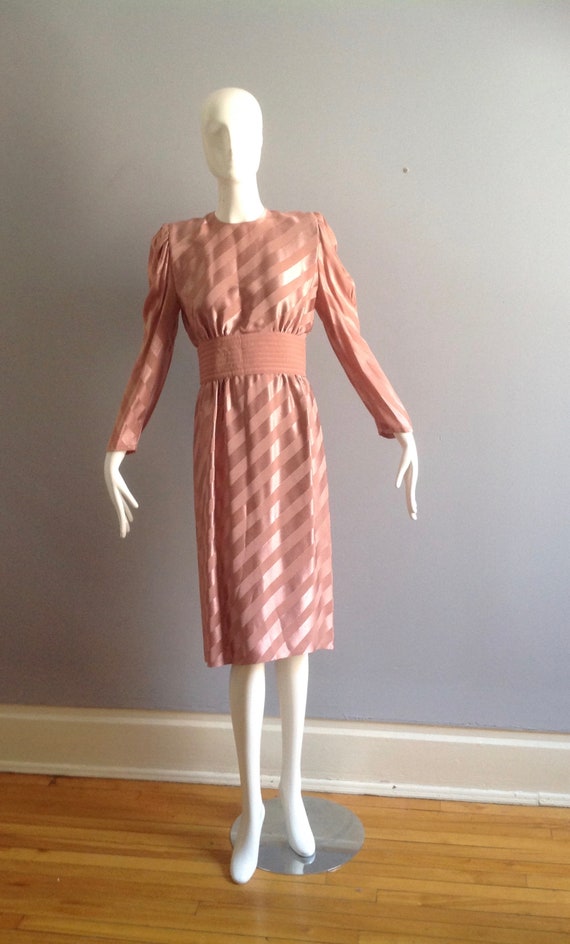 Vintage Wayne Clark Satin Stripe Dress ~ Open Bac… - image 2