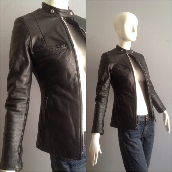 Near Mint! Small Vintage 1960s Black Brimaco Cafe Racer Mod Leather Motorcycle Biker Jacket Acme Zips