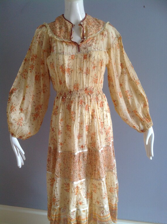 Vintage 70s Cotton Gauze Indian Dress ~ Made In I… - image 3