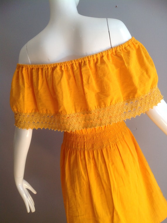 Vintage Cotton Mexican Embroidered Dress ~ Off Sh… - image 9
