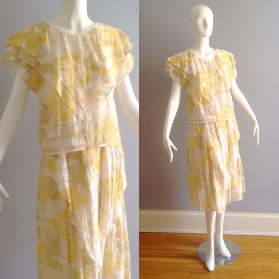 Vintage 1980s Sheer Cotton Gauze Top & Skirt Ense… - image 1