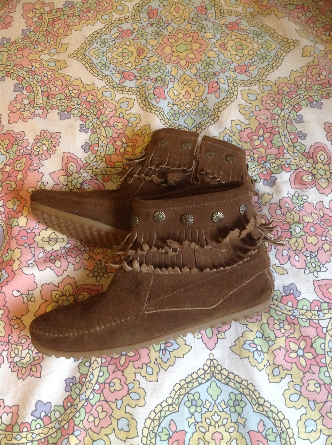 Vintage Suede Fringe Moccasins Native Shoes Etsy