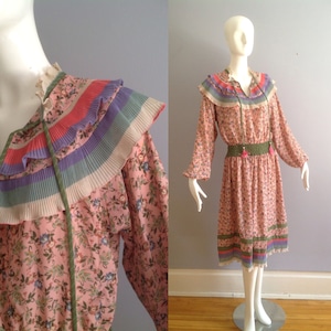 80s Sheer Boho Hippie Dress ~ Vintage Floral Georgette Whimsical Maximalist Bohemian Secretary Midi