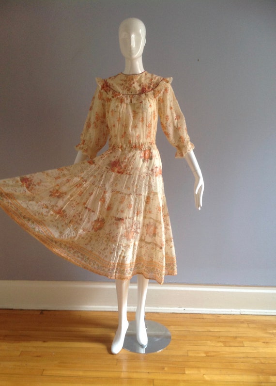 Buy Vintage 70s Cotton Gauze Indian Dress ~ Made in India 
