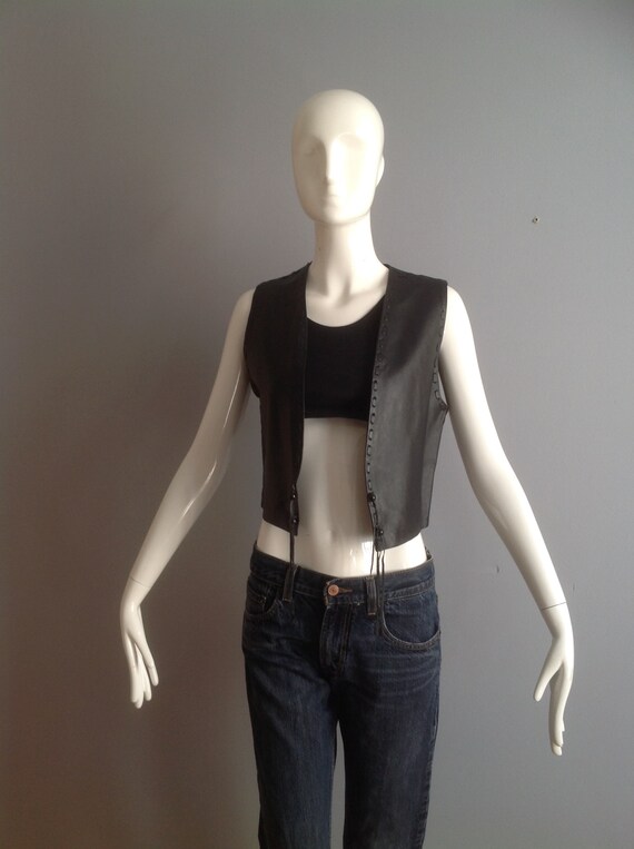 Vintage 70s Genuine Leather Handmade Vest ~ Fitte… - image 3