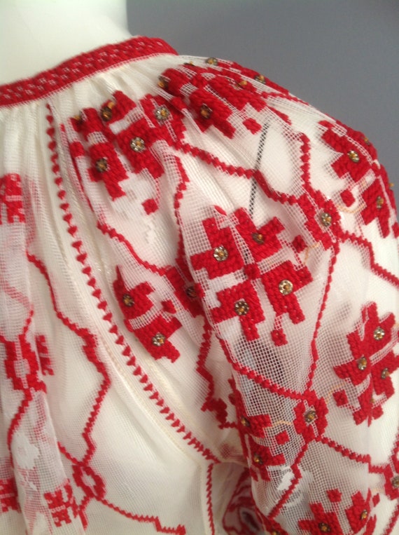 Romanian Hungarian Embroidered Lace Tunic ~ Vinta… - image 10