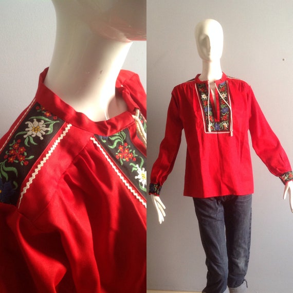 Vintage Hand Embroidered Peasant Blouse ~ Hungari… - image 1