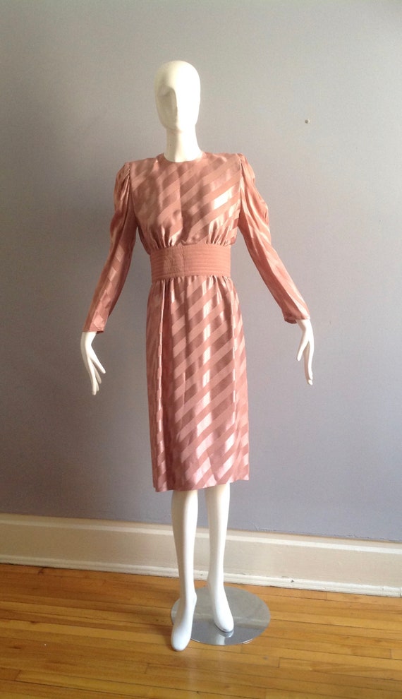 Vintage Wayne Clark Satin Stripe Dress ~ Open Bac… - image 6