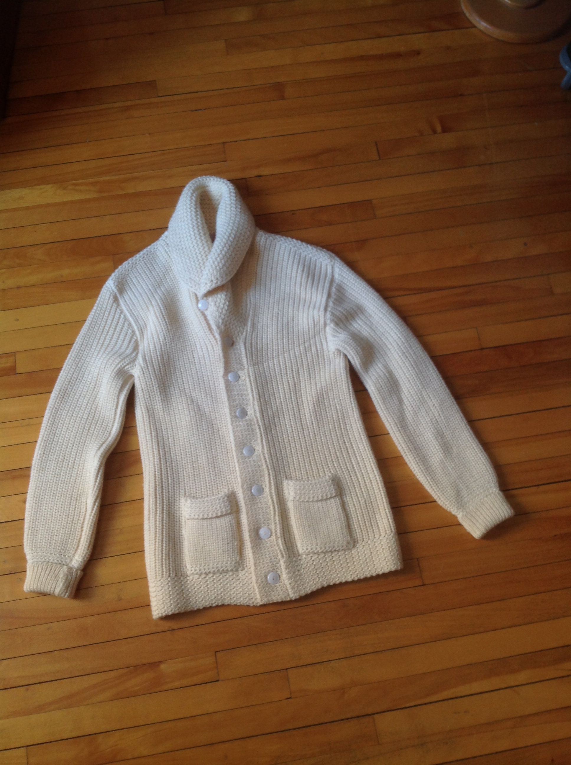 掘り出し物を検索。 40s vintage shawl collar sweater white - トップス