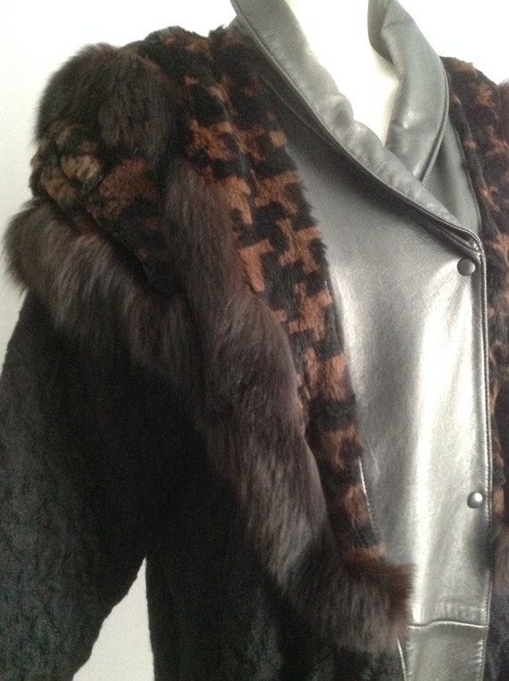 Vintage 80s Fur & Leather Sweater Coat ~ Genuine … - image 4