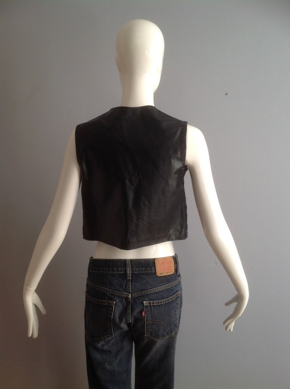 Vintage 70s Genuine Leather Handmade Vest ~ Fitte… - image 10