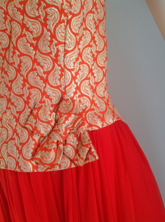 Vintage 60s Brocade Silk Dress ~ Red & Gold Metal… - image 4