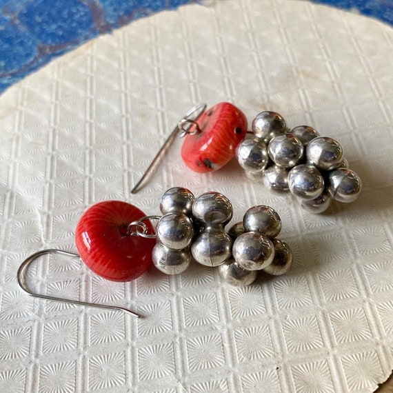 Vintage Mexican Silver and Coral Earrings - image 3
