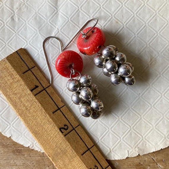 Vintage Mexican Silver and Coral Earrings - image 5