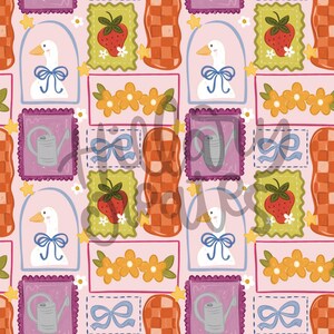 Patrón sin costuras de edredón de ganso vintage / Papel digital de patchwork estilo cottagecore / Estampado de tela estilo granja