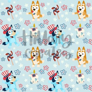 Blue Heeler Pup | Fourth of July | Seamless Pattern