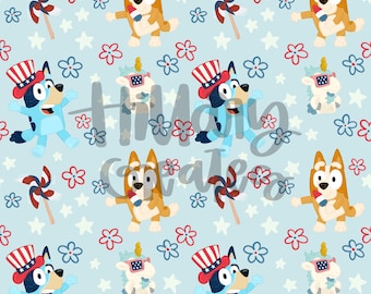 Blue Heeler Pup | Fourth of July | Seamless Pattern