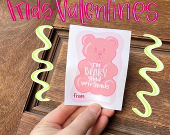 DIGITAL | Kids Class Valentine Card | Beary Valentine | Gummy Bear Valentines