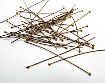 200 Bronze Tone Brass Ball Head Pins, 60mm Head Pins, Antique Bronze, Beading Supplies, Jewelry Findings, Metal Pins, UK Seller