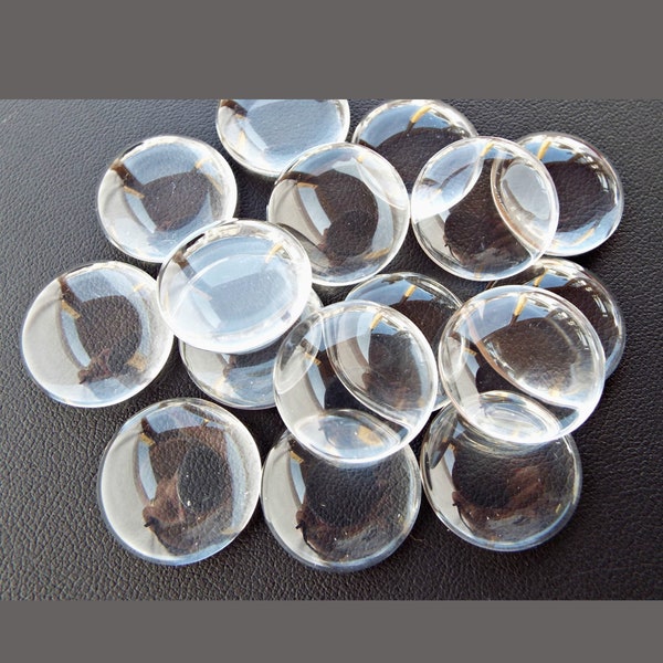 25mm Glass Cabochons, 10 or 20, Clear Cabochons, Glass Dome Cabochons, Round Glass Cabs, Clear Dome Cabs, Flatback Cabochons, UK Shop