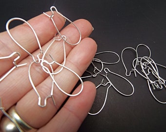 50 Silver Kidney Ear Wires, 25x12mm, Metal Earring Findings, Silver Tone Earwires, Jewelry Making, UK Shop