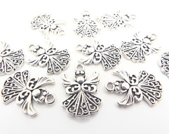 Silver Angel Charms, 10 Angel Pendants, Guardian Angel, 20mm, Tibetan Silver, Angel Jewelry, Christmas Charms, Silver Pendant, Supplies UK