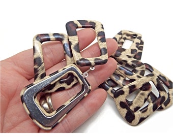 10 Faux Leather Animal Print Pendants in Trapezoid Shape, 44x30x4mm for Necklace and Earrings,  Aluminium Base, UK Shop