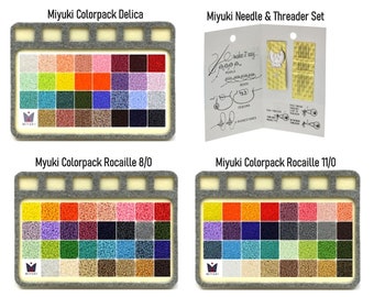 Miyuki Color Pack 31 Colour Seed Bead Kit, Delica or Rocaille Size 11 or 8, Includes Bead Mat, Needles & Threader, UK Shop