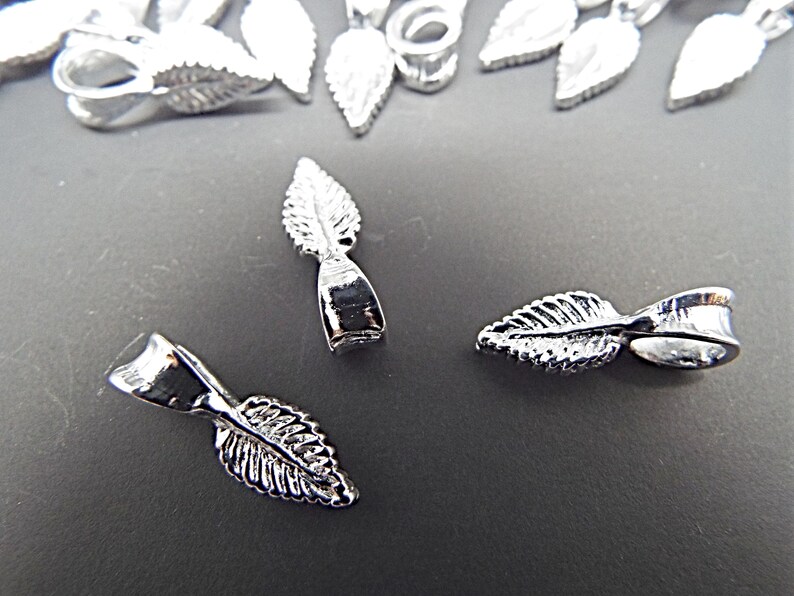 Glue On Bails Silver Plated Leaf 15x4mm 10 Leaf Bails 5mm Etsy
