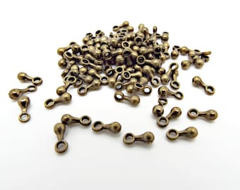 100 Bronze Chain Ends, Necklace End Drops, Metal Teardrop Charm, Bronze Teardrop, Antique Bronze, 2mm Hole, Tiny Charms, UK Jewelry Supply