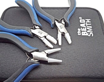 Nylon Jaw Plier Kit with Case, Includes Round Nose, Chain Nose and Flat Nose Pliers with Ergo Handles for Wire Craft and Jewelry, UK Shop