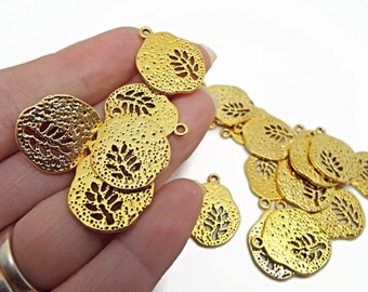 20 Antique Gold Tree Charms, 22x18x1mm, Irregular Shape, Jewelry Pendant, Alloy Charms with Tree Cut Out, Unusual Charm, UK Shop