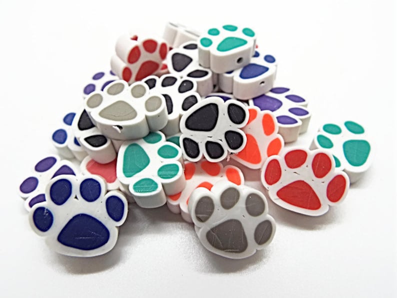 20 Polymer Clay Dog Paw Beads in Mixed Colors Paw Print Beads Etsy
