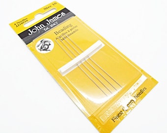 Beading Needles, Size 10, Pack of 4, Needles for Fine Threads, Seed Beading, Beaded Jewelry Making, John James, Quality Needles, UK Supply