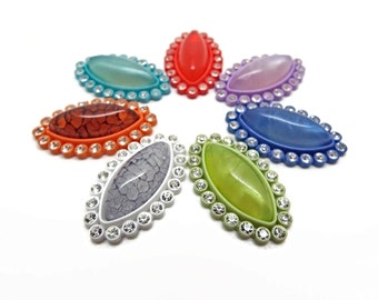 10 Horse Eye Cabochons with Crystal Rhinestones and Resin Centre, 31.5x18.5x7mm Faux Gemstone Cabs, UK Shop