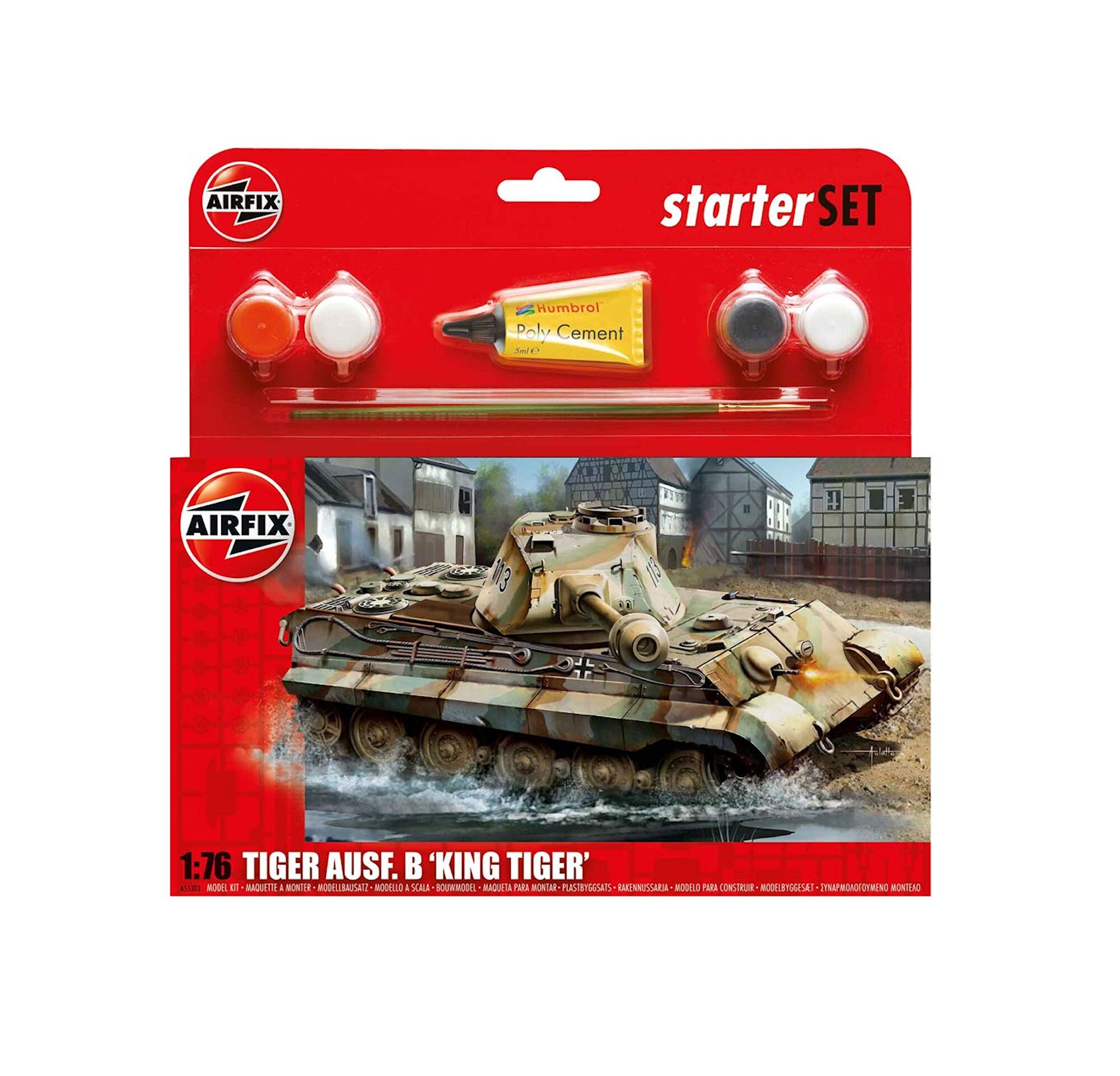 Airfix Kit King Tiger Tank Starter Set Scale 1 72 4 Paints