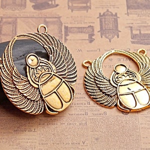 3 Antique Gold Scarab Pendants with Two Holes, 42x41mm Large Alloy Beetle Keyring or Bag Charm, UK Shop image 4