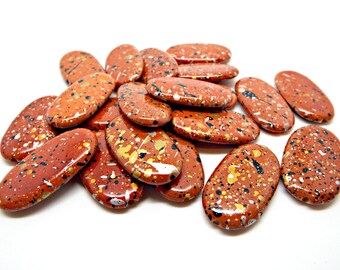 Brown Oval Beads, 20 Speckle Beads, Flat Oval, Acrylic Beads, Orange Gold Beads, DIY Jewelry, 29x16mm Beads, Gold and Silver, UK Seller,