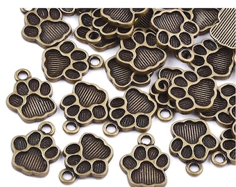 20 Dog Paw Charms, Antique Bronze Tone, 15x12x2mm, Animal Jewellery Charms, Small Pendants for Resin or Paint
