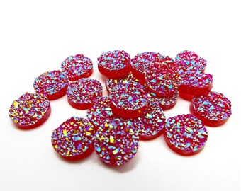 Red Faux Druzy Cabochon, 20 Resin Druzy, Round Cabochon, 12mm Cabochon Druzy, Sparkle Cabochons, Flat Back Druzy, UK Seller