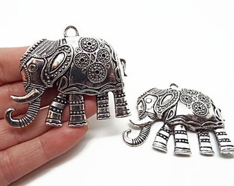 Large Elephant Pendant, Large Antique Silver Style, 59mm Animal Pendant, Bohemian Charm, Elephant Jewelry, UK Seller, Jewelry Supplies