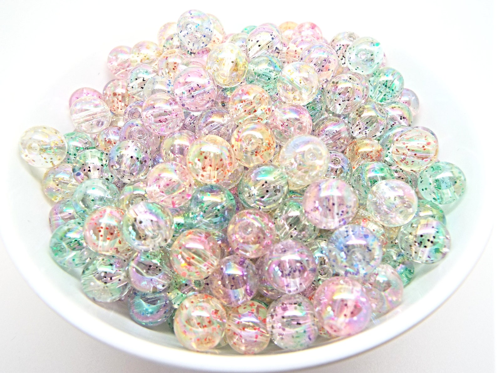 50x 10mm Clear Glitter Beads Pastel Colors Round Beads Etsy