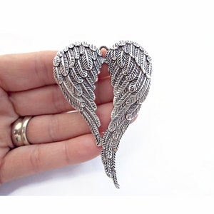 3 Angel Wings Pendants, Large Silver Pendant, Tibetan Silver Style, 70mm Wing Pendant, Silver Angel Pendant, UK Shop, Jewelry Supplies