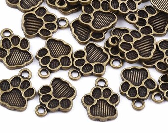 20 Dog Paw Charms, Antique Bronze Tone, 15x12x2mm, Animal Jewelry Charms, Small Pendants for Resin or Paint, UK Shop