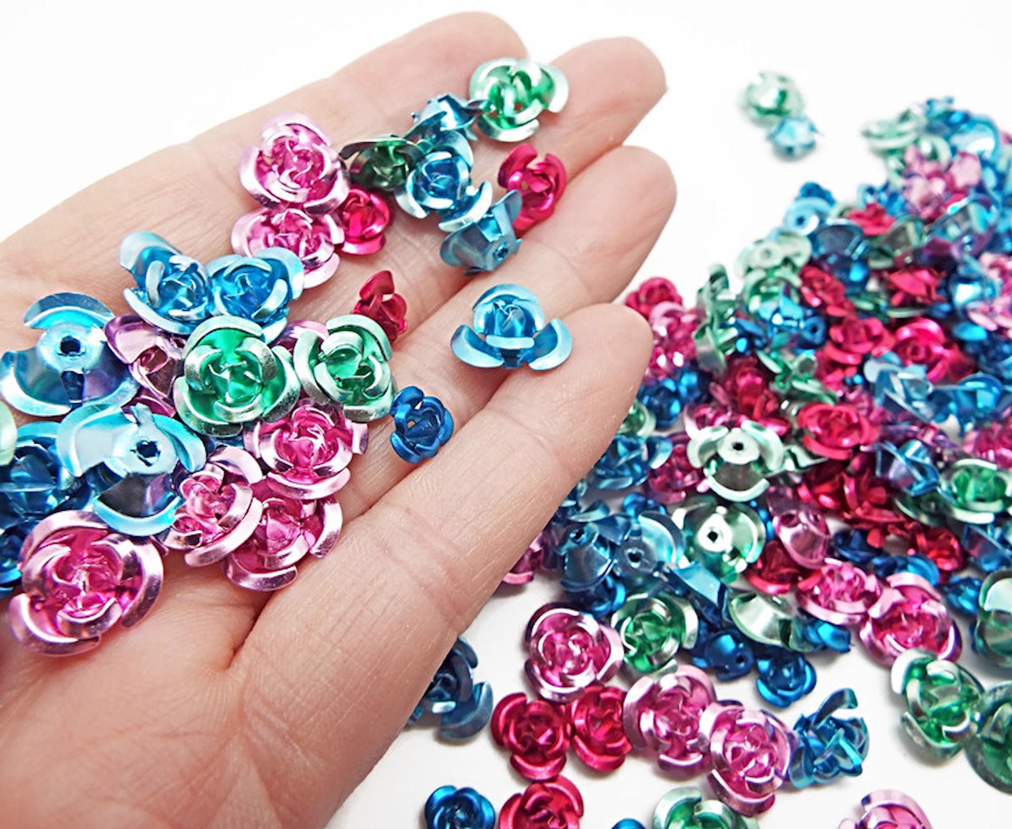 Aluminum Rose Beads Aluminium Flowers 100 Bead Pack Mixed Sizes Rose Beads Metal Flower Beads Mixed Colors Lightweight UK Shop Etsy UK