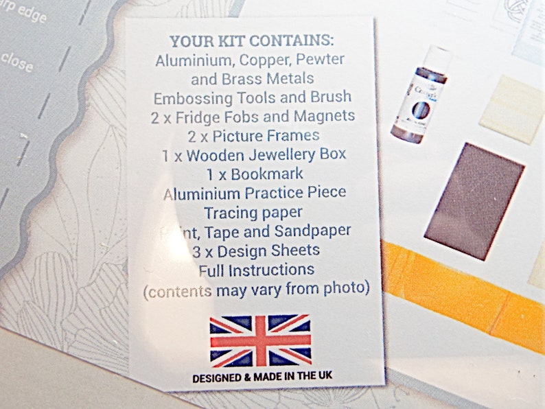 Complete Metal Embossing Kit, Metal Craft Kit, 7 Projects, Starter Kit, Make Picture Frames, Magnets, Jewel Box, 4 Metal Sheets, UK Made image 4