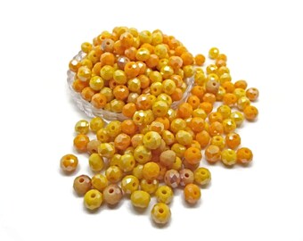 300 Glass Rondelle Faceted Beads in Yellow Mix, 6x4mm with AB Coating and 1mm Hole, Jewelry Beads, Sunshine Colors, UK Shop