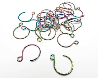 10 Rainbow Ear Wires, 2 Sizes, Stainless Steel, Ear Hoops, 19mm or 24mm, Rainbow Jewelry, Electroplated Ear Wires, Jewelry Findings, UK Shop